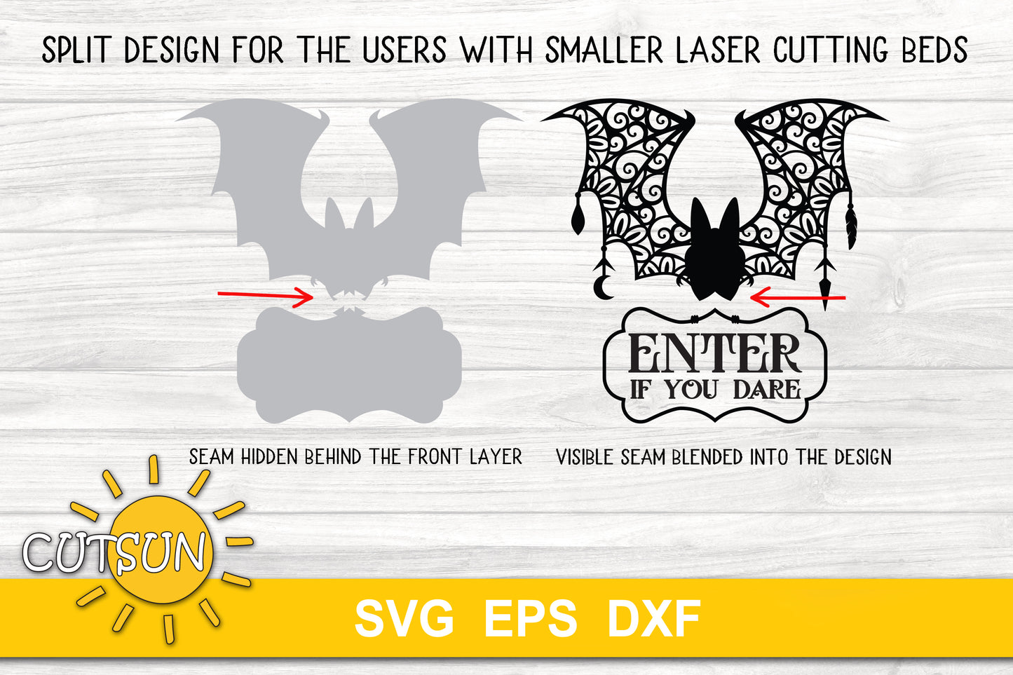 Ornate Bat Halloween Door hanger SVG