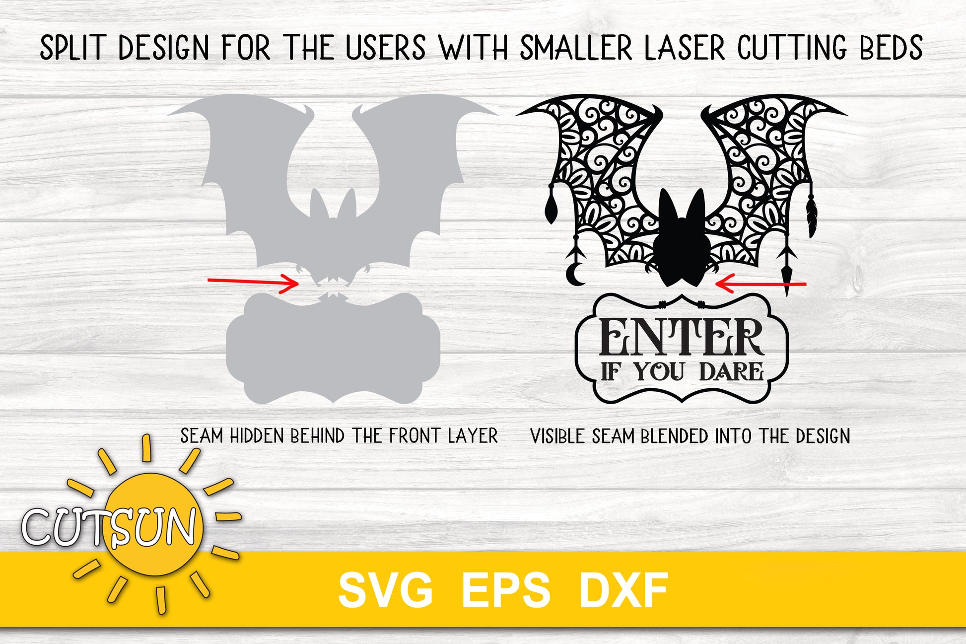 Ornate Bat Halloween Door hanger SVG