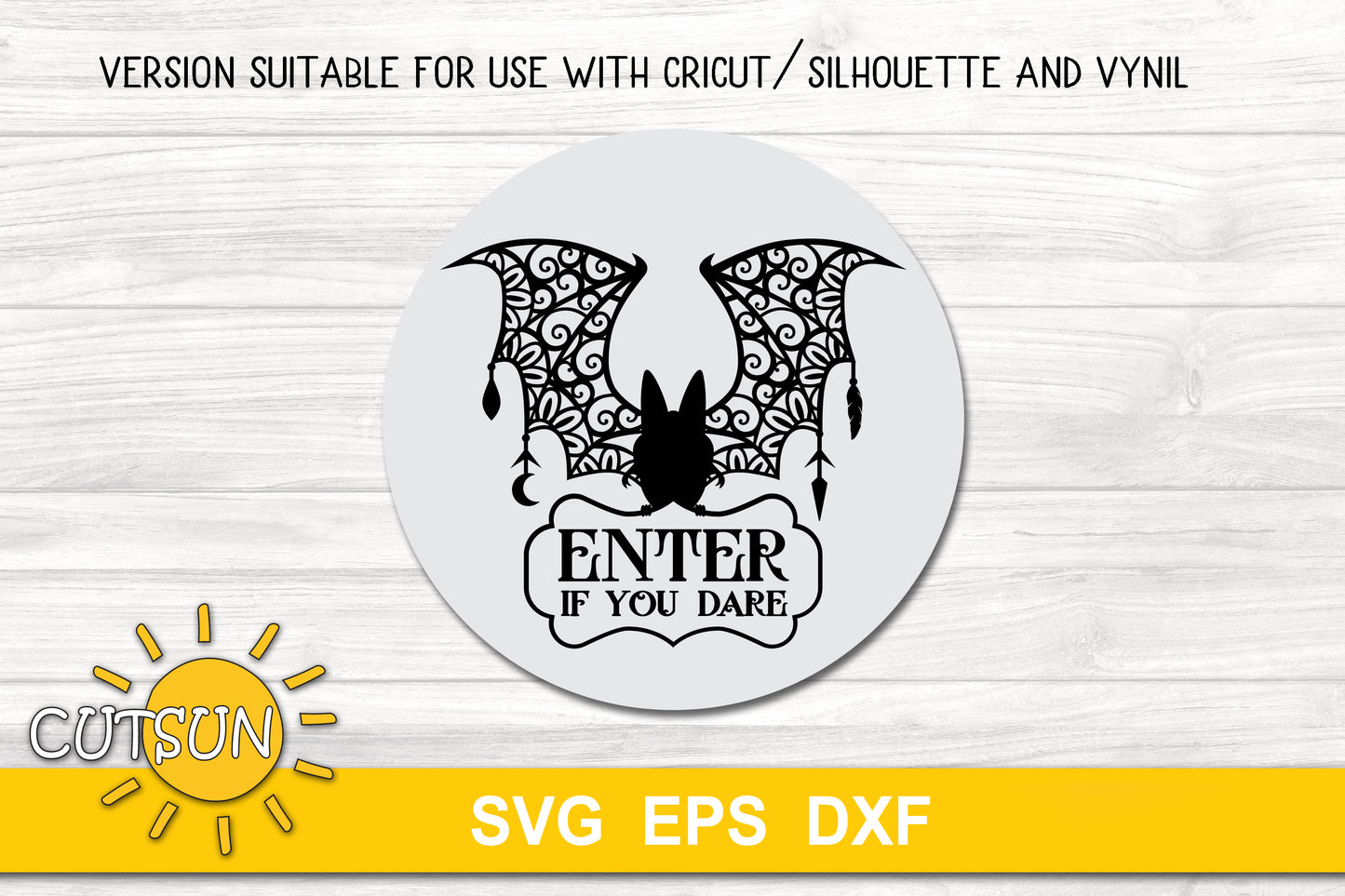Ornate Bat Halloween Door hanger SVG