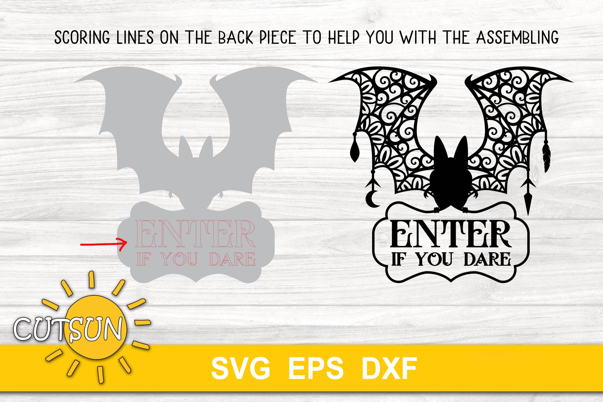 Ornate Bat Halloween Door hanger SVG