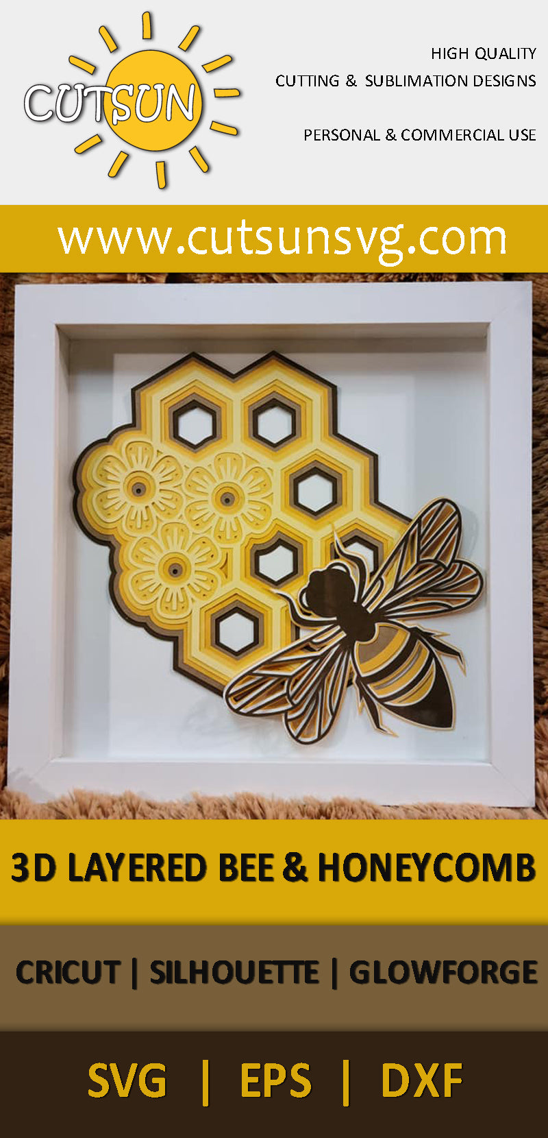 3D layered Bee SVG Pinterest
