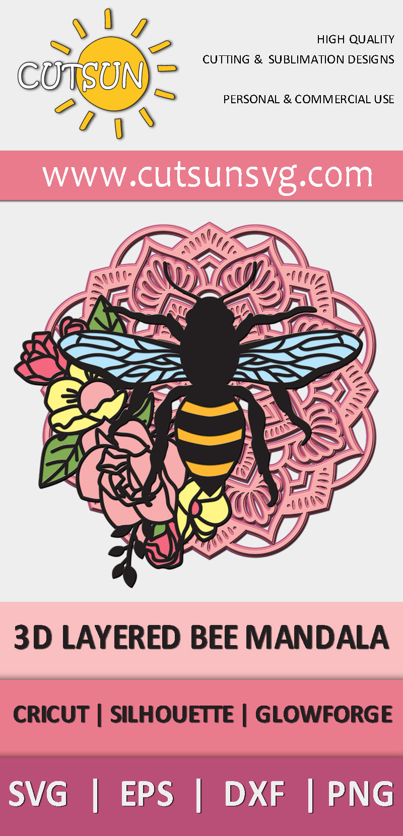 Layered Mandala Bee SVG | 9 Layer Bee Cut File | Mandala Insect SVG | Laser Cut File