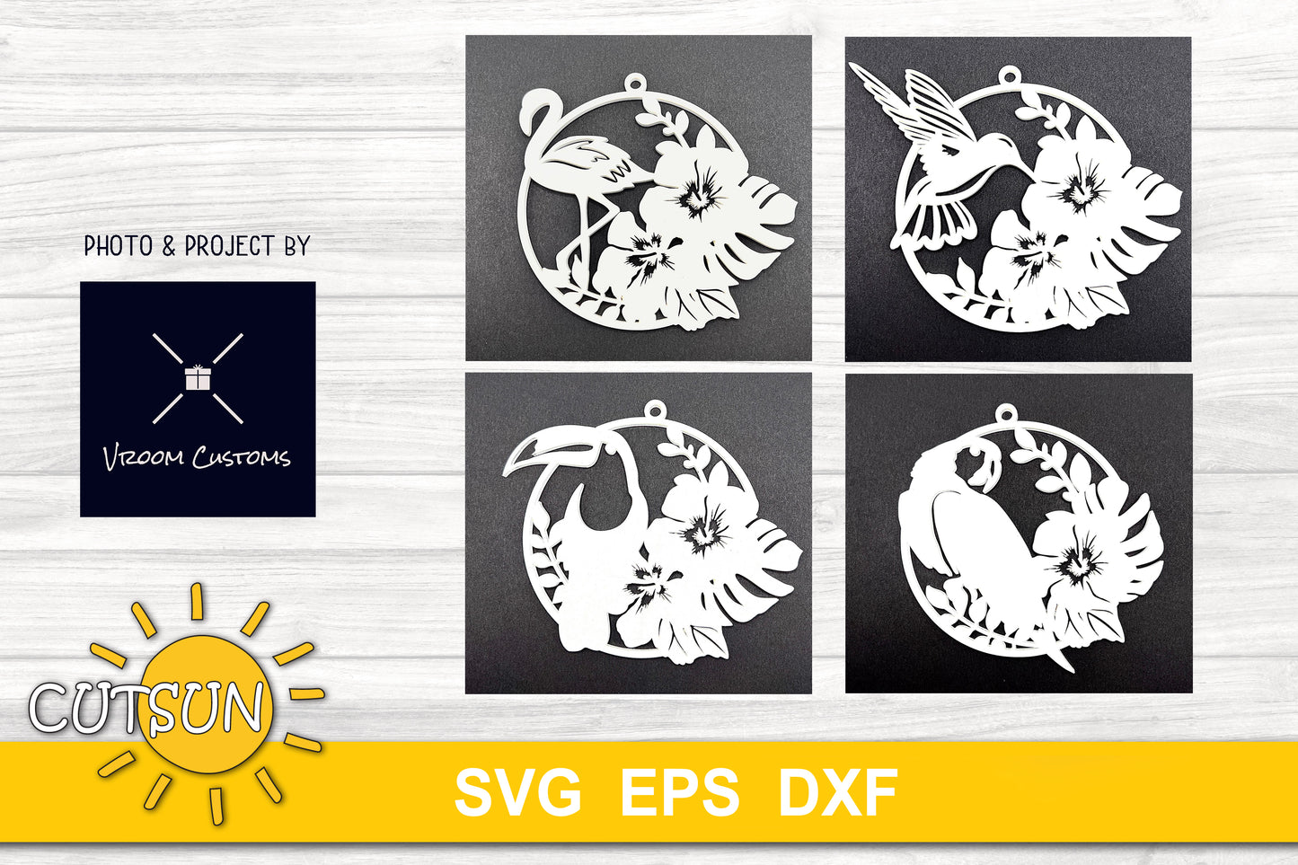 Tropical birds Christmas ornaments SVG bundle