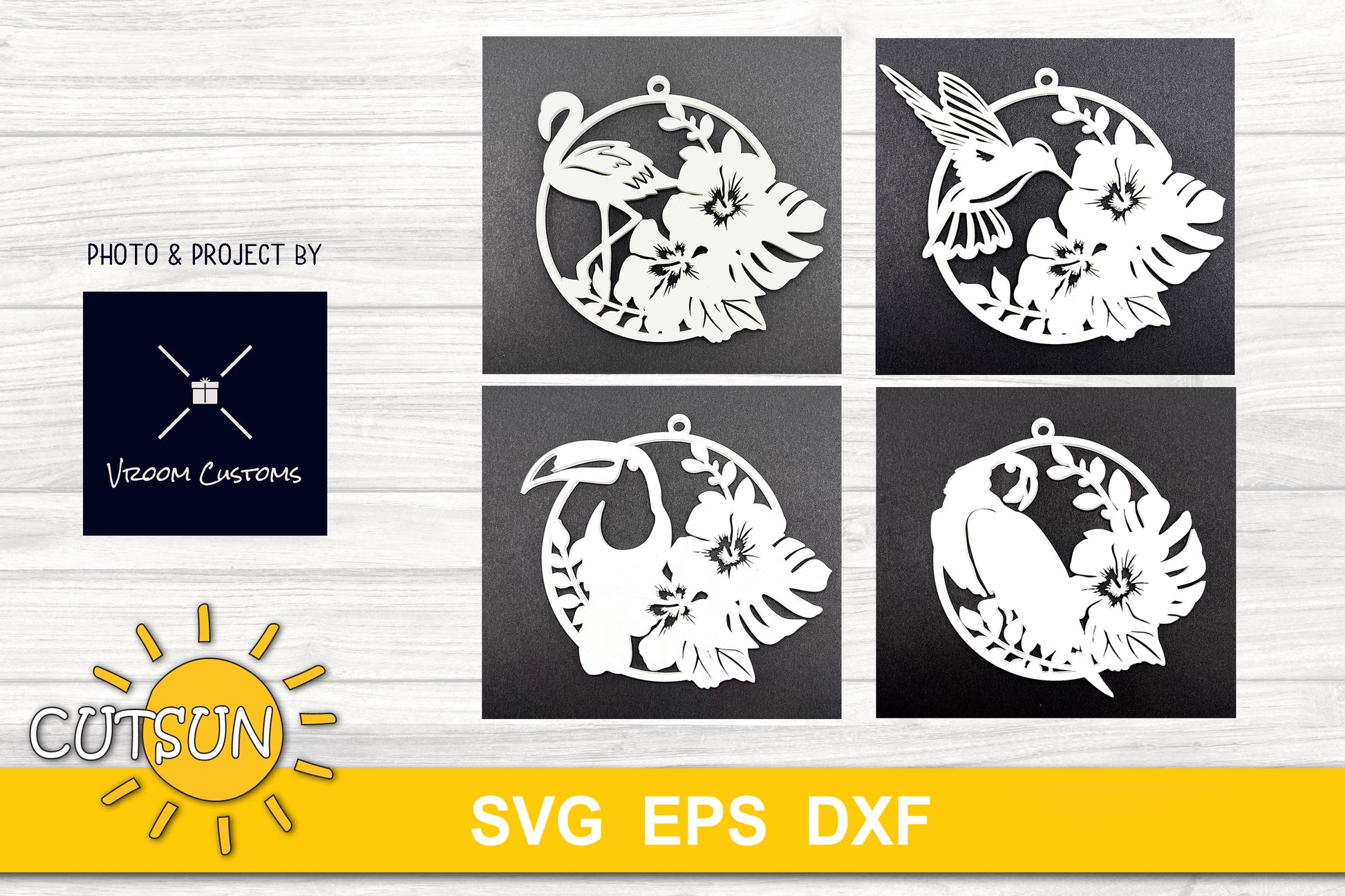Tropical birds Christmas ornaments SVG bundle