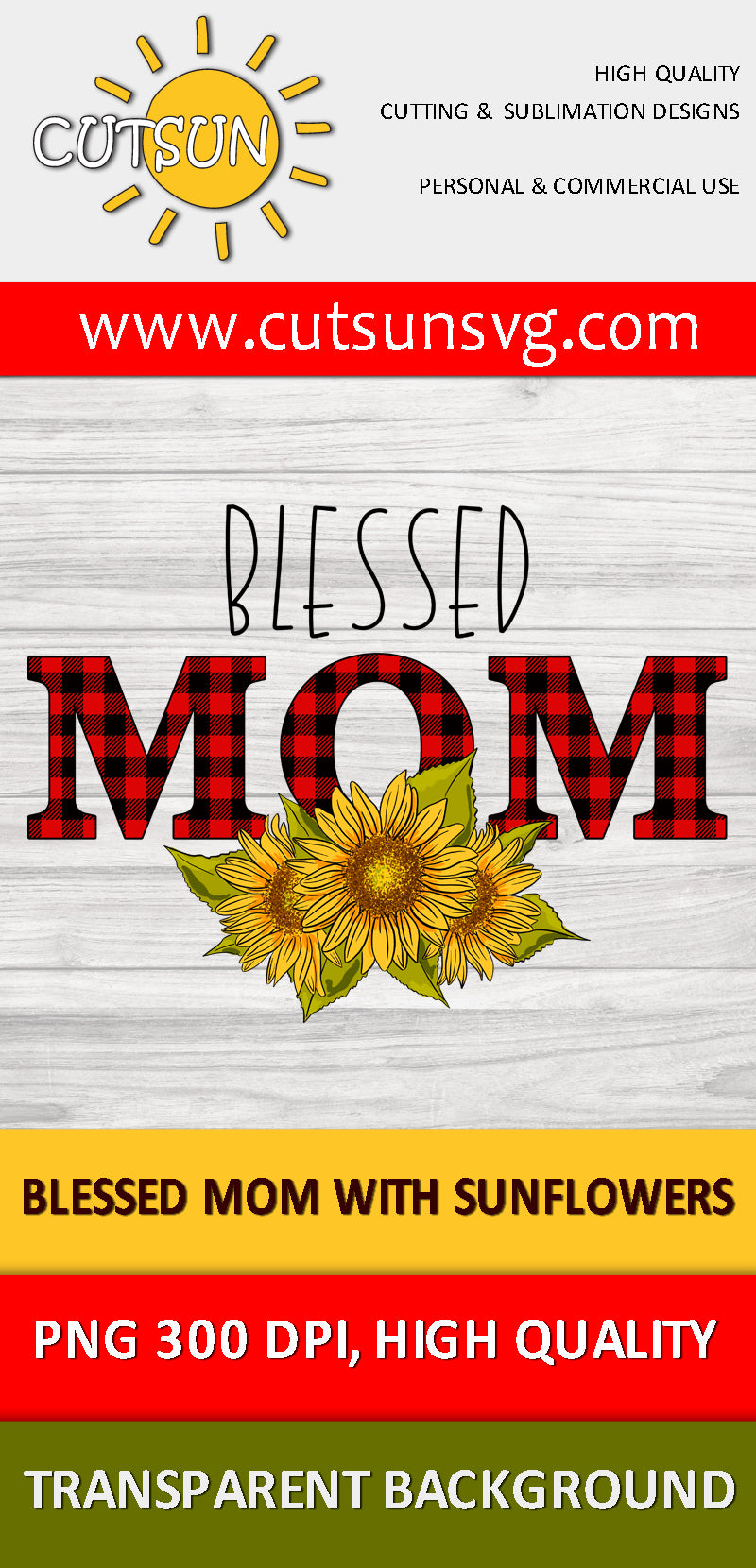 Blessed Mom Buffalo plaid Sunflowers sublimation