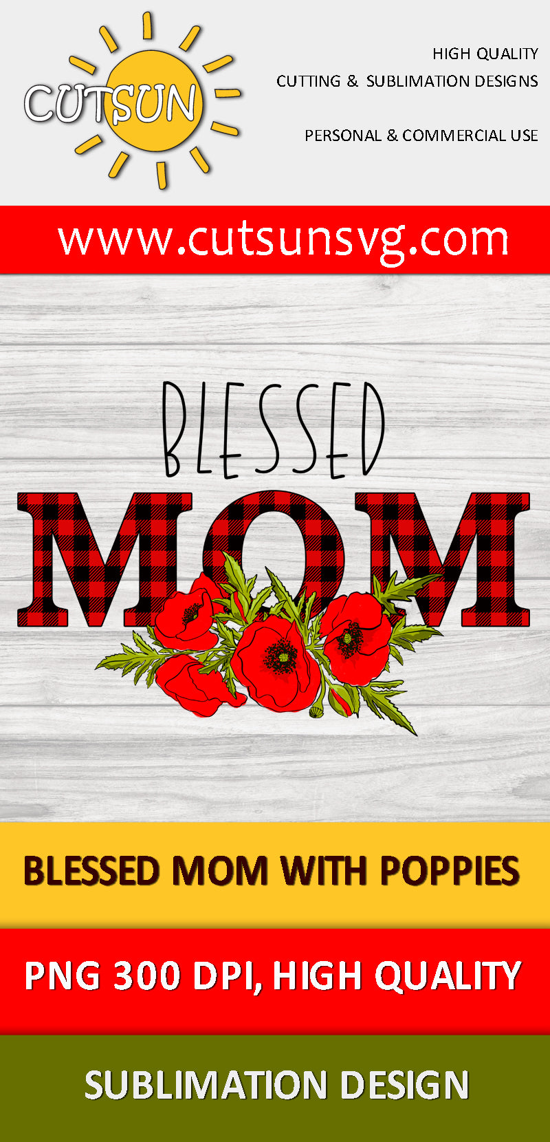Blessed Mom with Poppies bouquet sublimation design