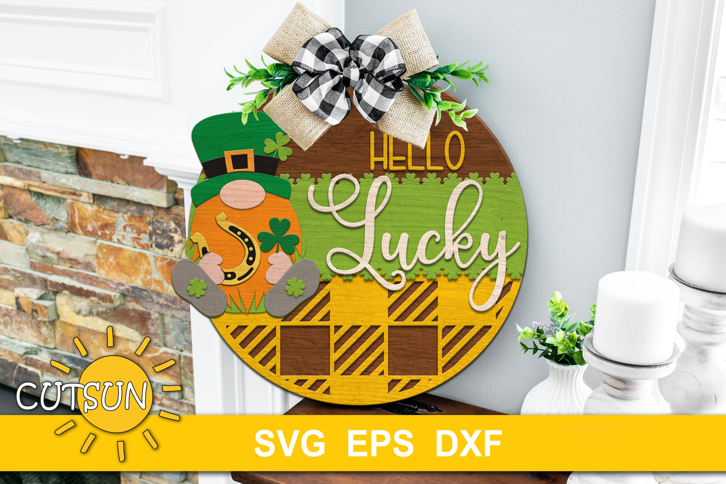 St Patrick's day Buffalo plaid door hanger SVG | St Patrick's day Gnome door hanger SVG | Glowforge ready SVG | Laser cut file