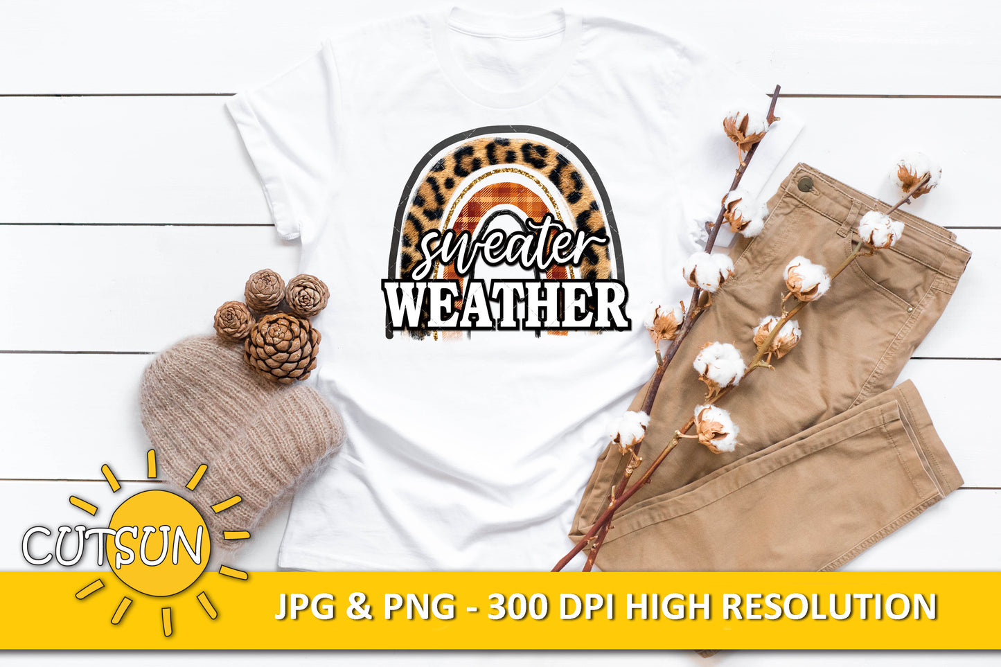 Sweater weather on a rainbow sublimation design