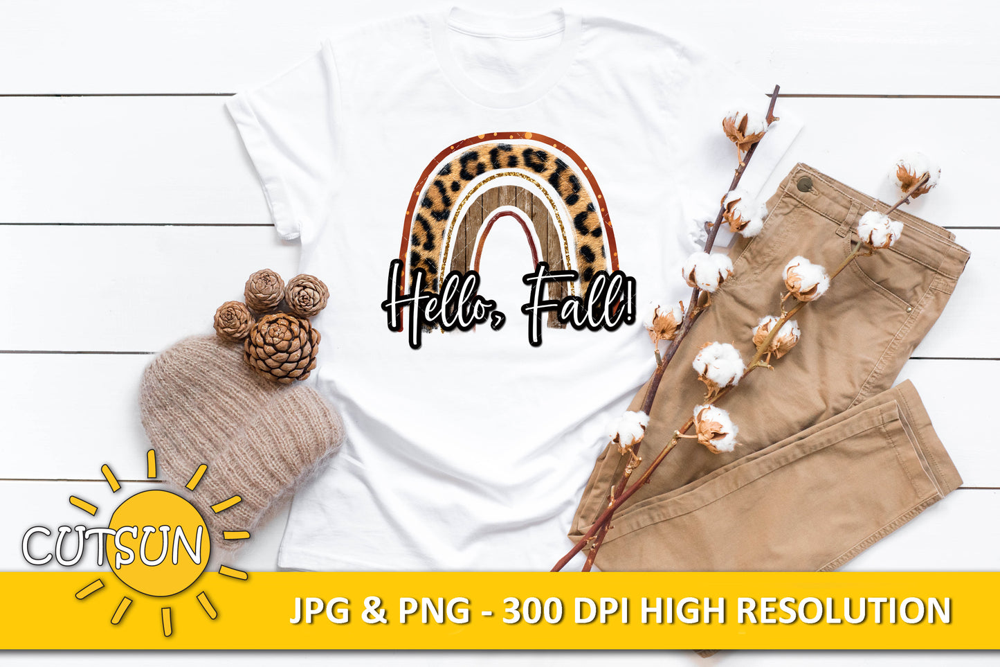 Hello Fall on a rainbow sublimation design