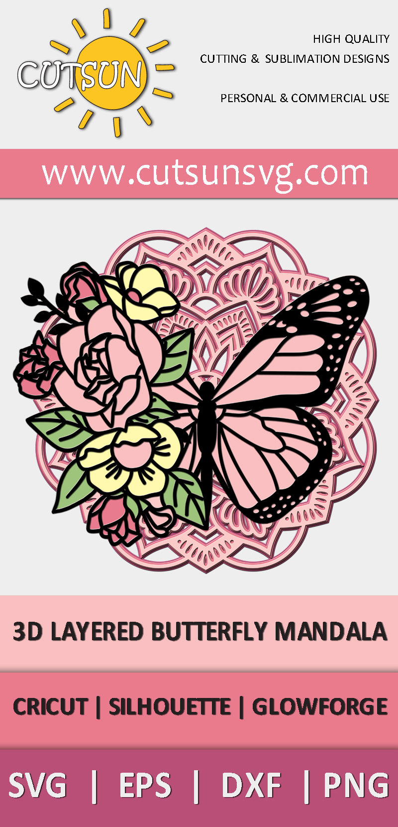3D Layered Butterfly Mandala cut file - 8 layers | Laser cut file | Cricut SVG