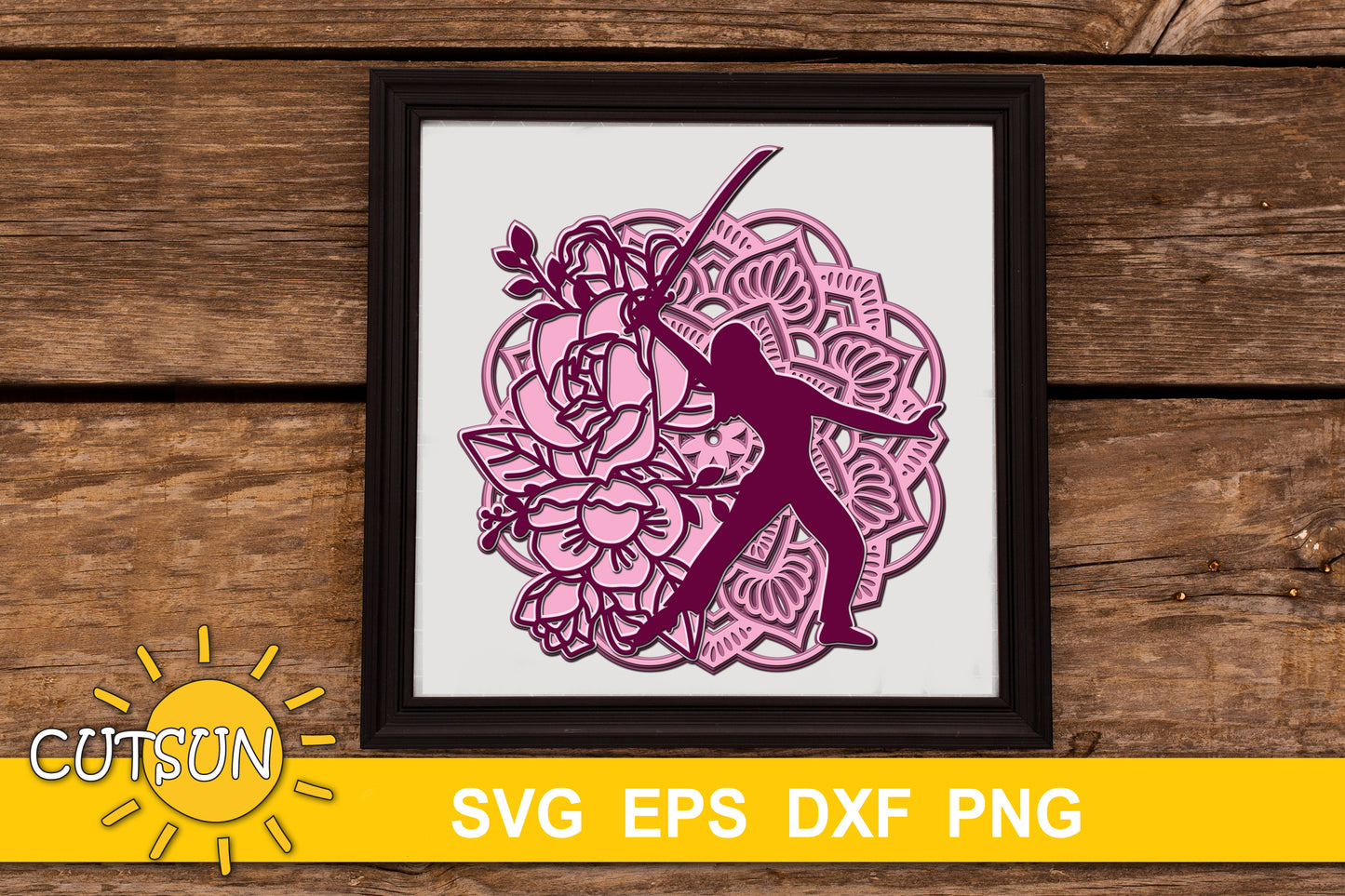 3D Layered Color Guard Girl with a Saber Mandala SVG