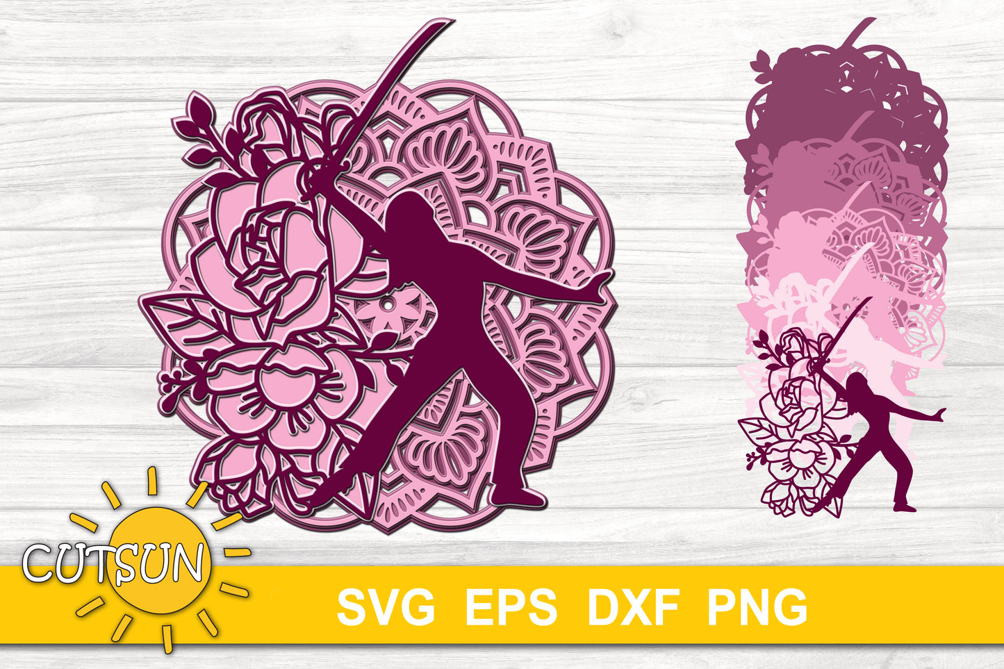 3D Layered Color Guard Girl with a Saber Mandala SVG
