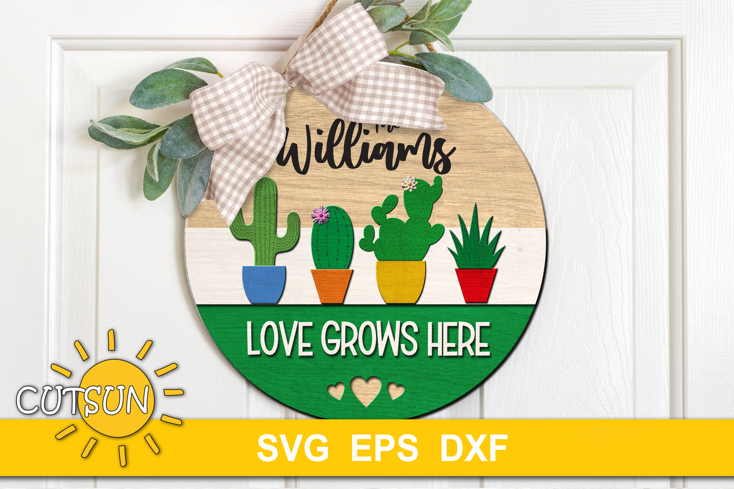 Valentines Day Door Hanger SVG | Cactus Love Grows Here Door hanger SVG