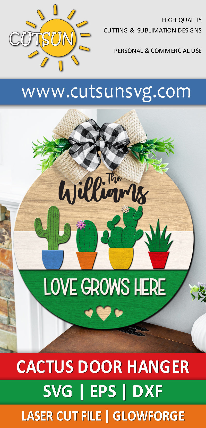 Valentines Day Door Hanger SVG | Cactus Love Grows Here Door hanger SVG