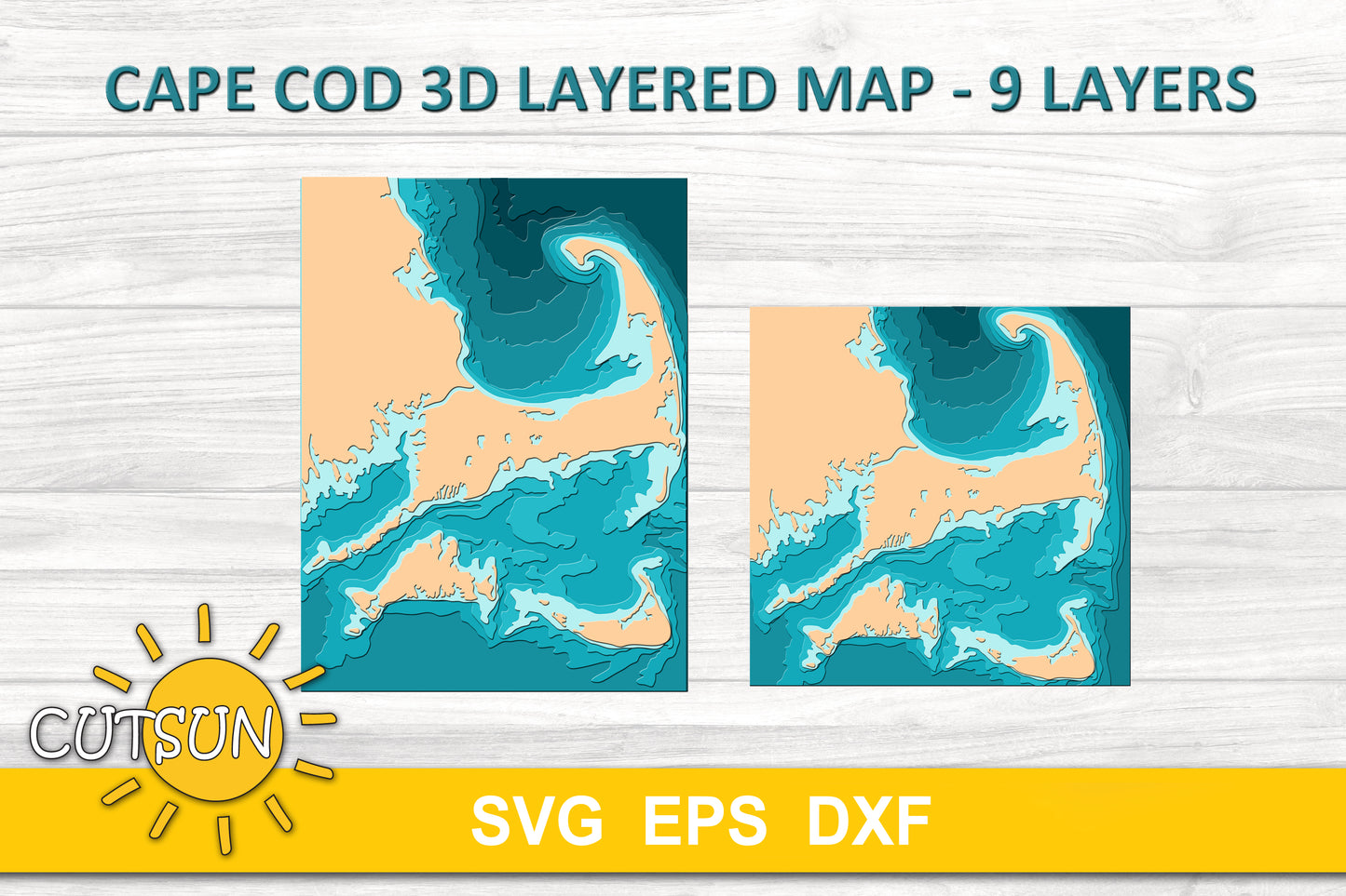 3D Layered Map Cape Cod - 9 layers | Depth map laser cut files | Cricut SVG