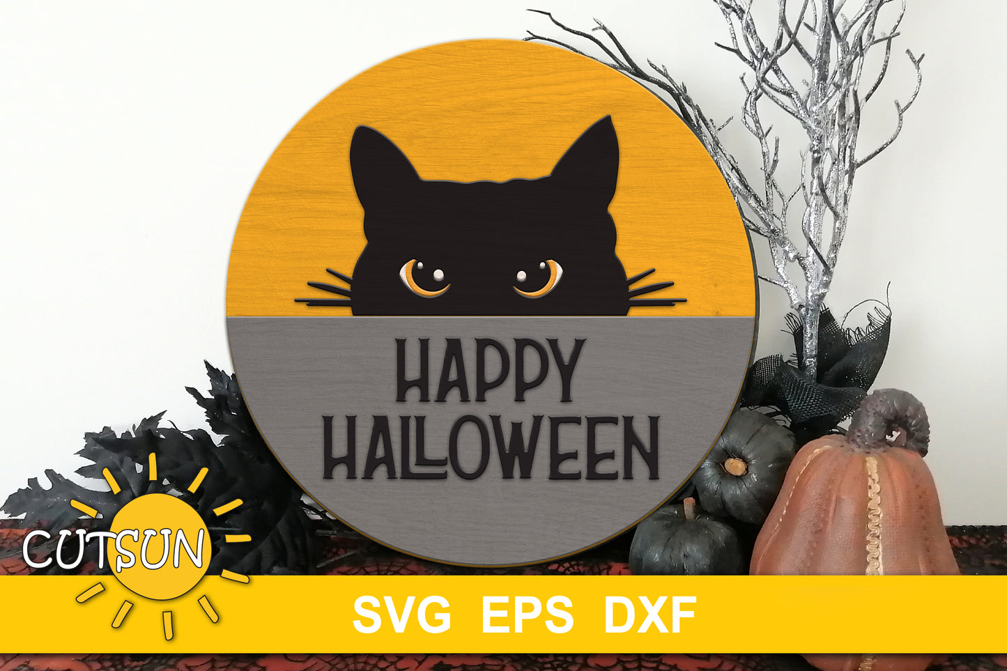Black cat Halloween Door hanger SVG