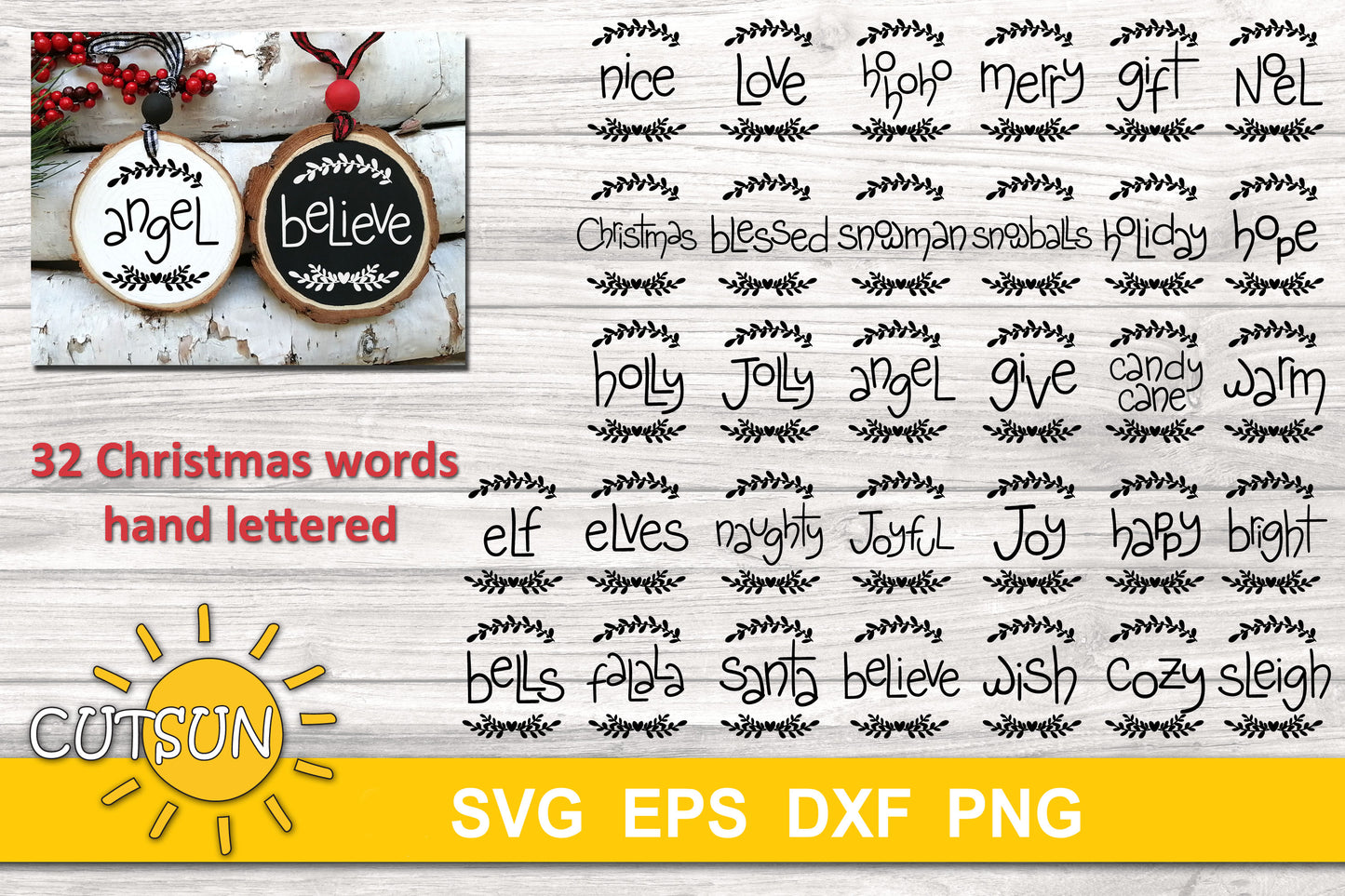 Hand Lettered Christmas Words SVG