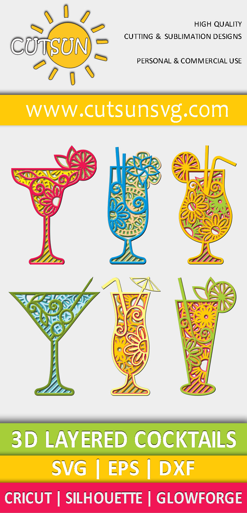 3D Layered Cocktails SVG Bundle