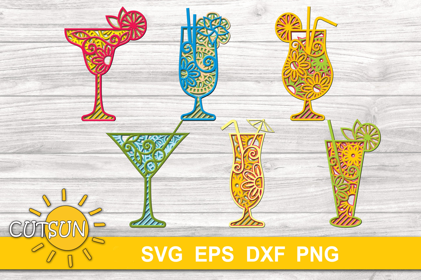 3D Layered Cocktails SVG Bundle