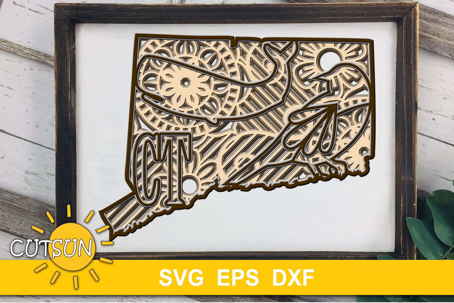 3D Layered Connecticut state Mandala SVG - 5 layers