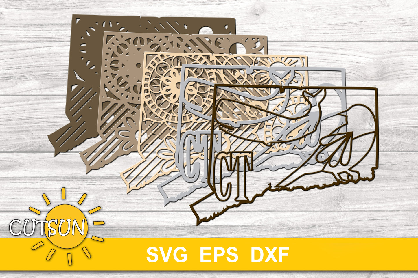 3D Layered Connecticut State Mandala SVG | Decorative Connecticut state design | Laser cut file | Cricut SVG