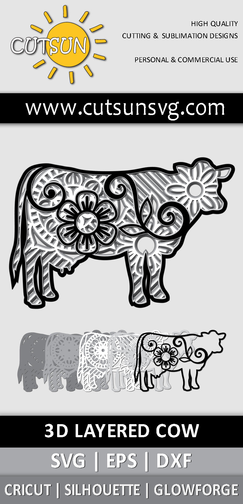 3D Layered Cow SVG