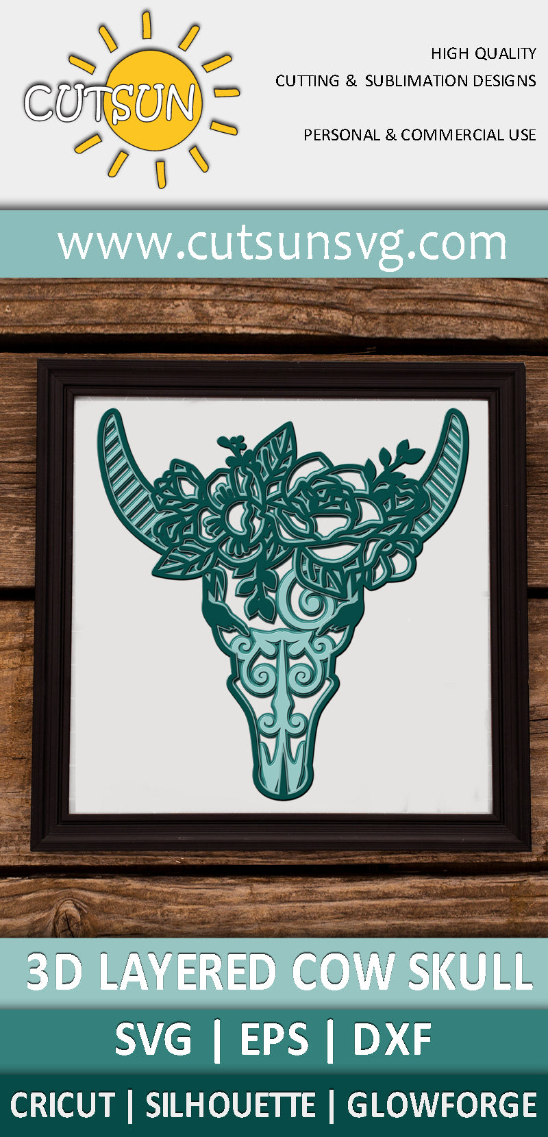 3D Layered Cow Skull SVG