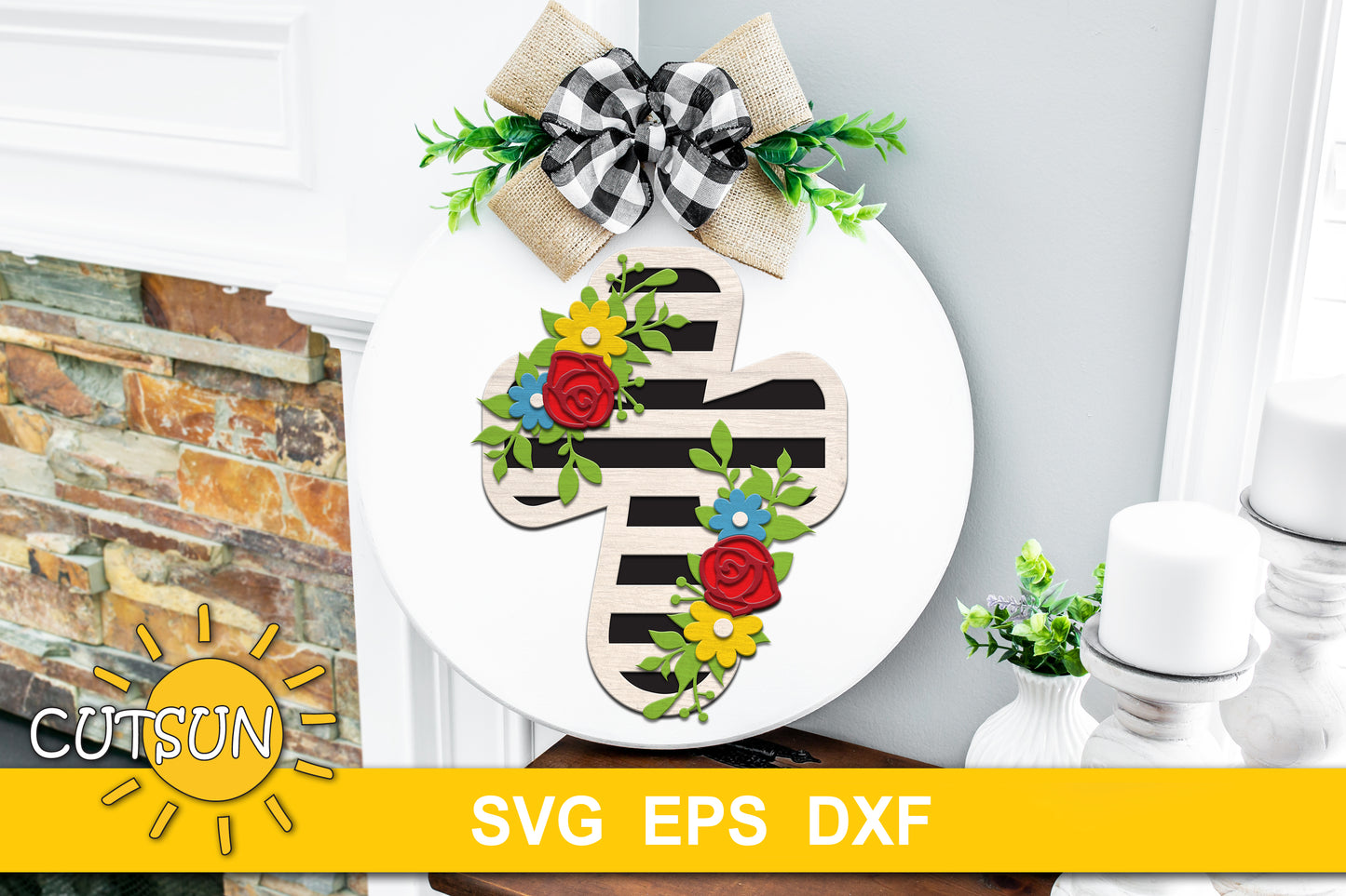 Floral Cross Door hanger SVG | Easter Cross Door hanger SVG