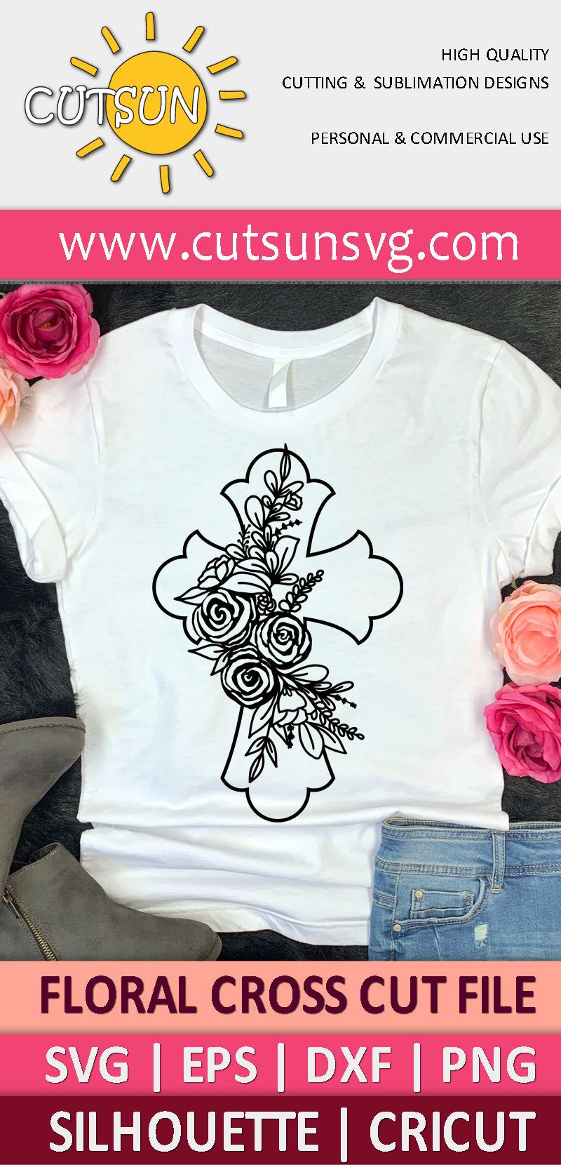 Floral Cross Roses SVG