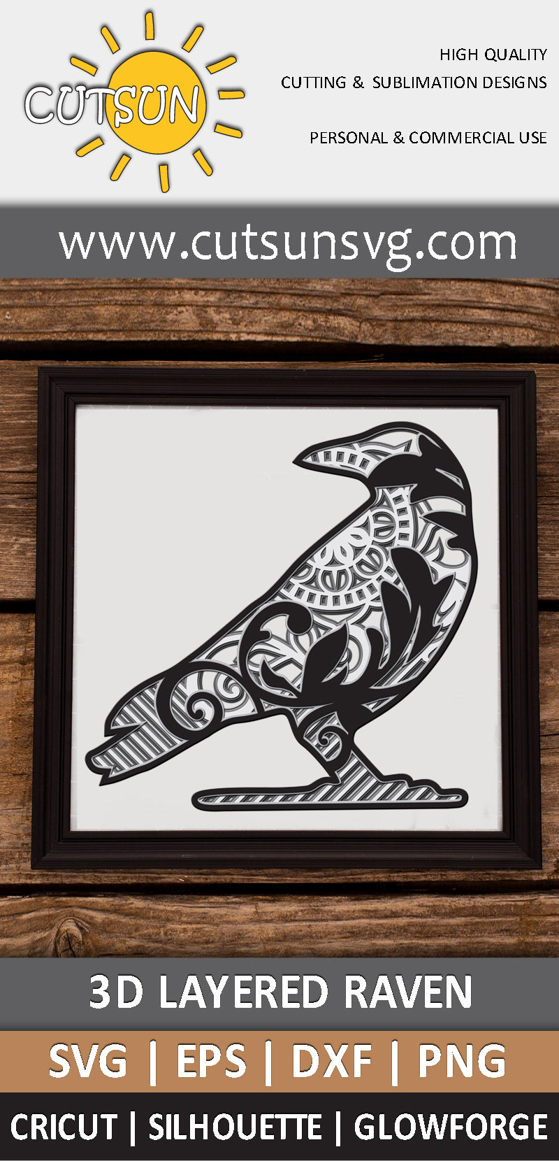 3D Layered Raven SVG