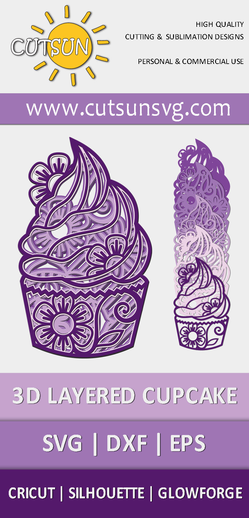 3D Layered Cupcake SVG