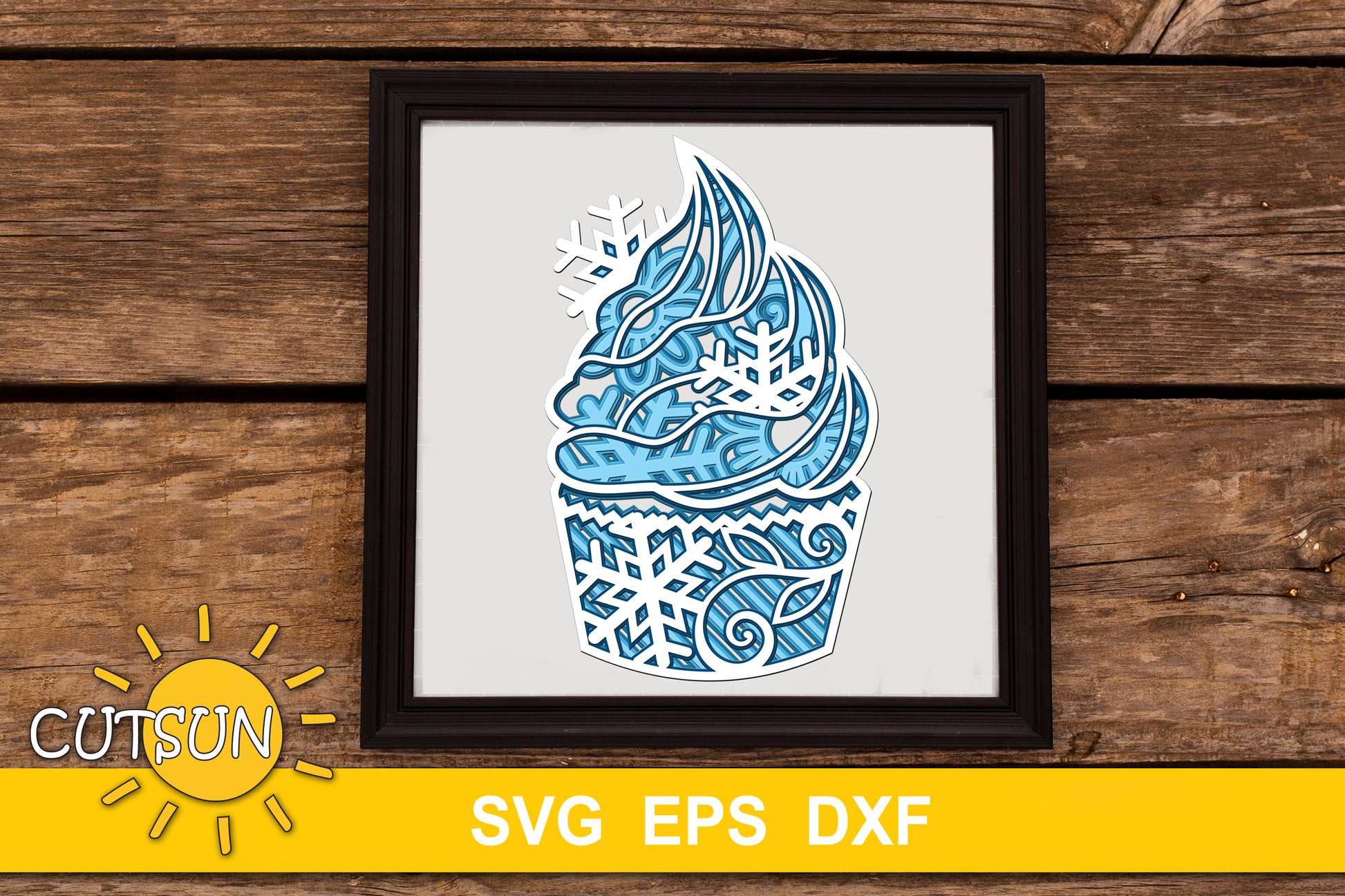 3D Layered Cupcake SVG with Snowflakes