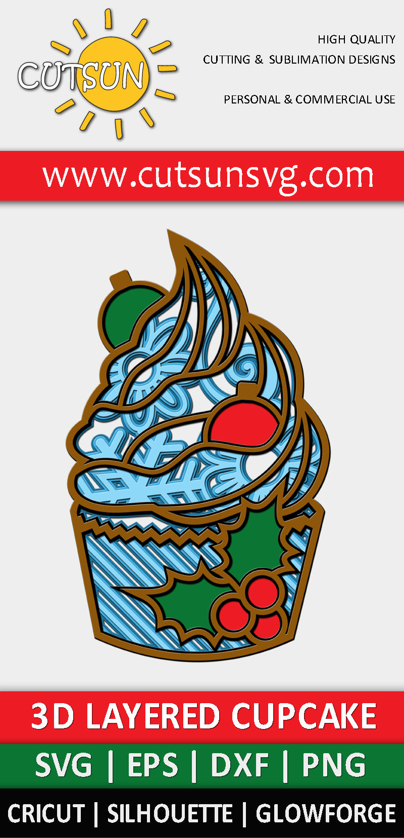 Christmas SVG | 3D Layered Cupcake Christmas Baubles SVG