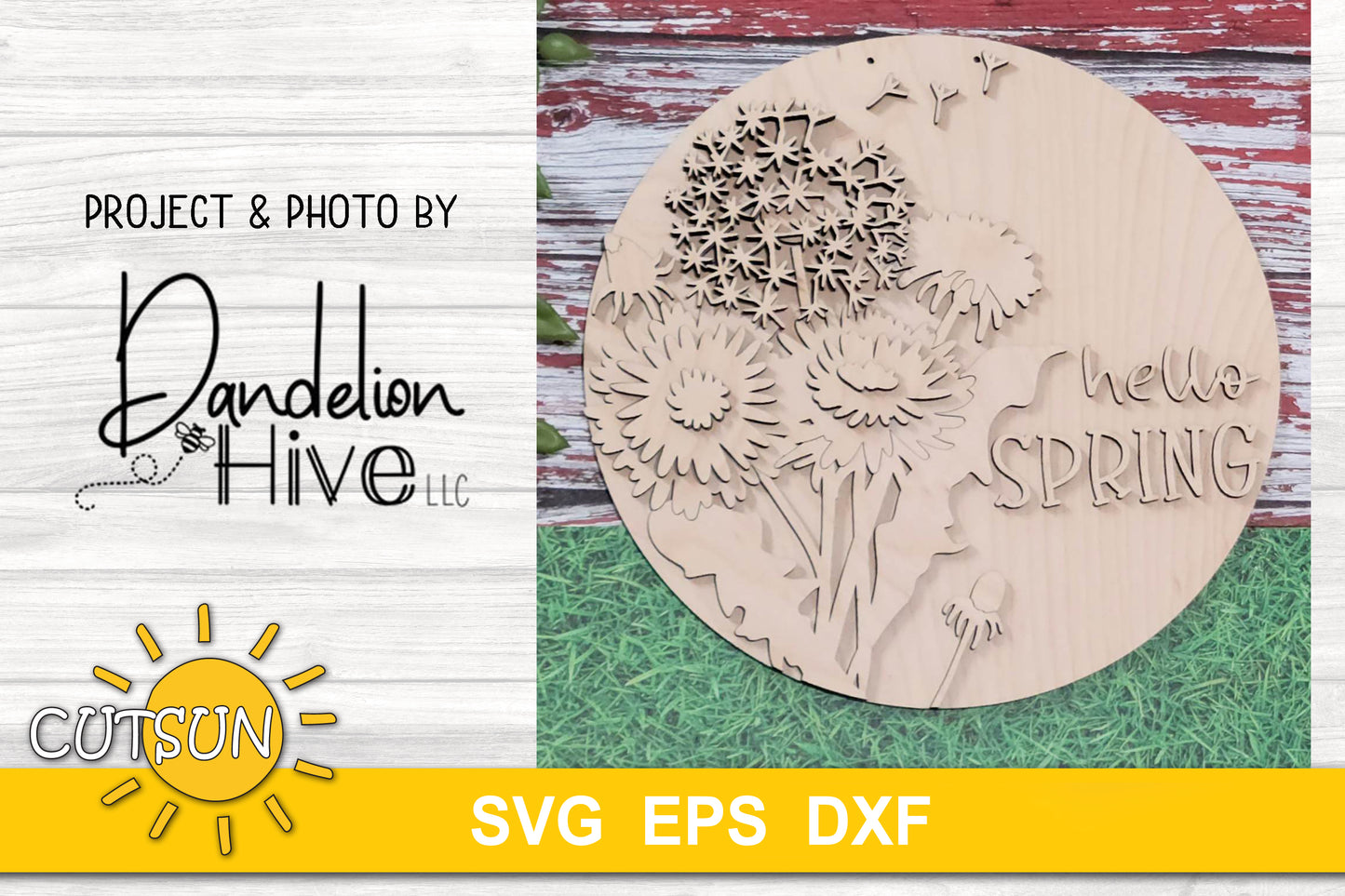 Dandelions Hello Spring door hanger SVG
