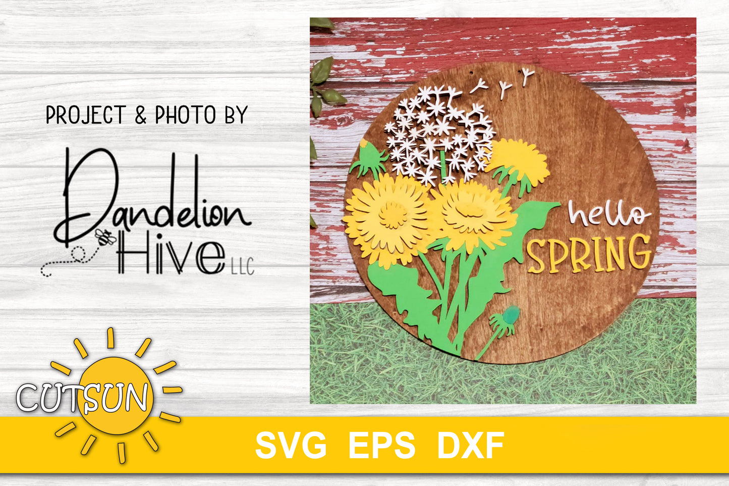 Dandelions Hello Spring door hanger SVG