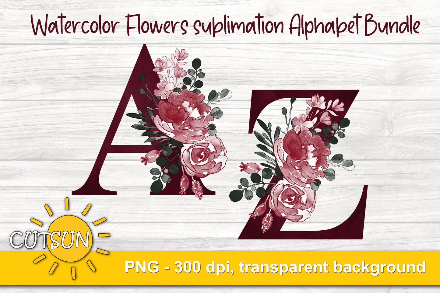 Deep Red Floral Alphabet PNG bundle