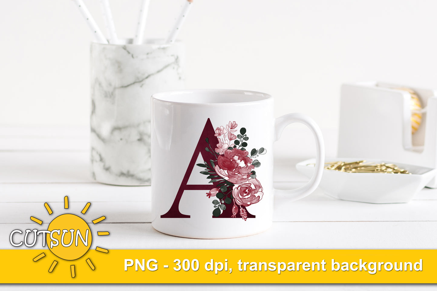 Deep Red Floral Alphabet PNG bundle