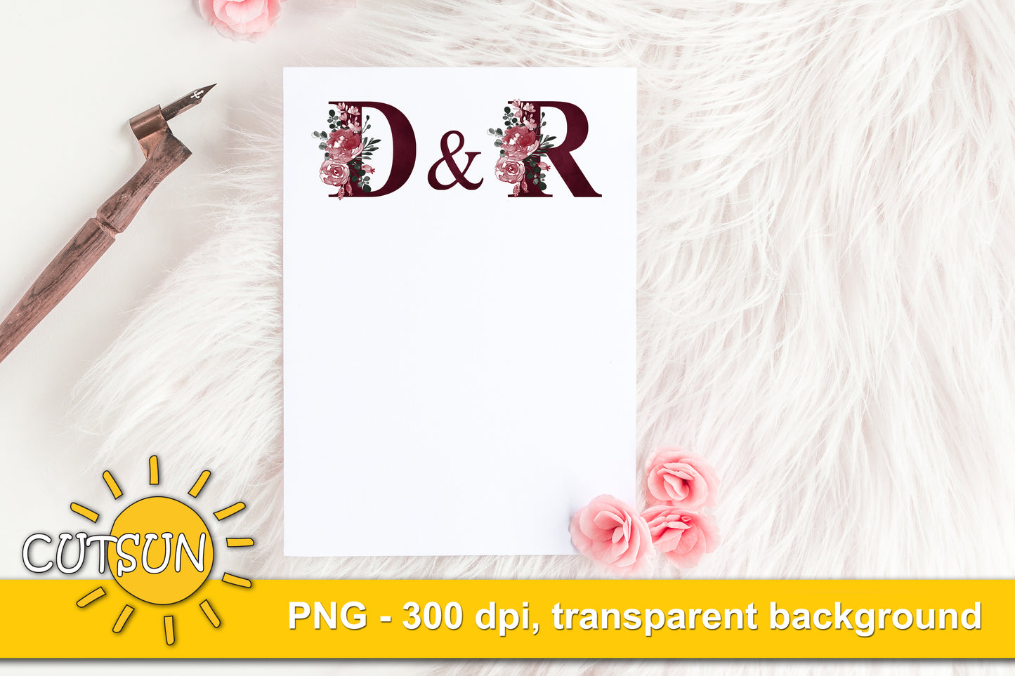 Deep Red Floral Alphabet PNG bundle