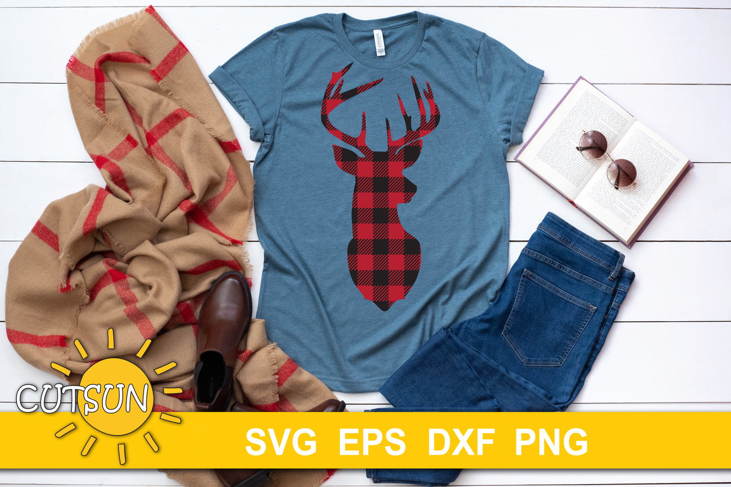 Deer Head Buffalo plaid SVG | Buffalo plaid Deer head cut file