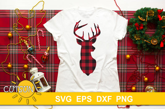 Deer Head Buffalo plaid SVG | Buffalo plaid Deer head cut file