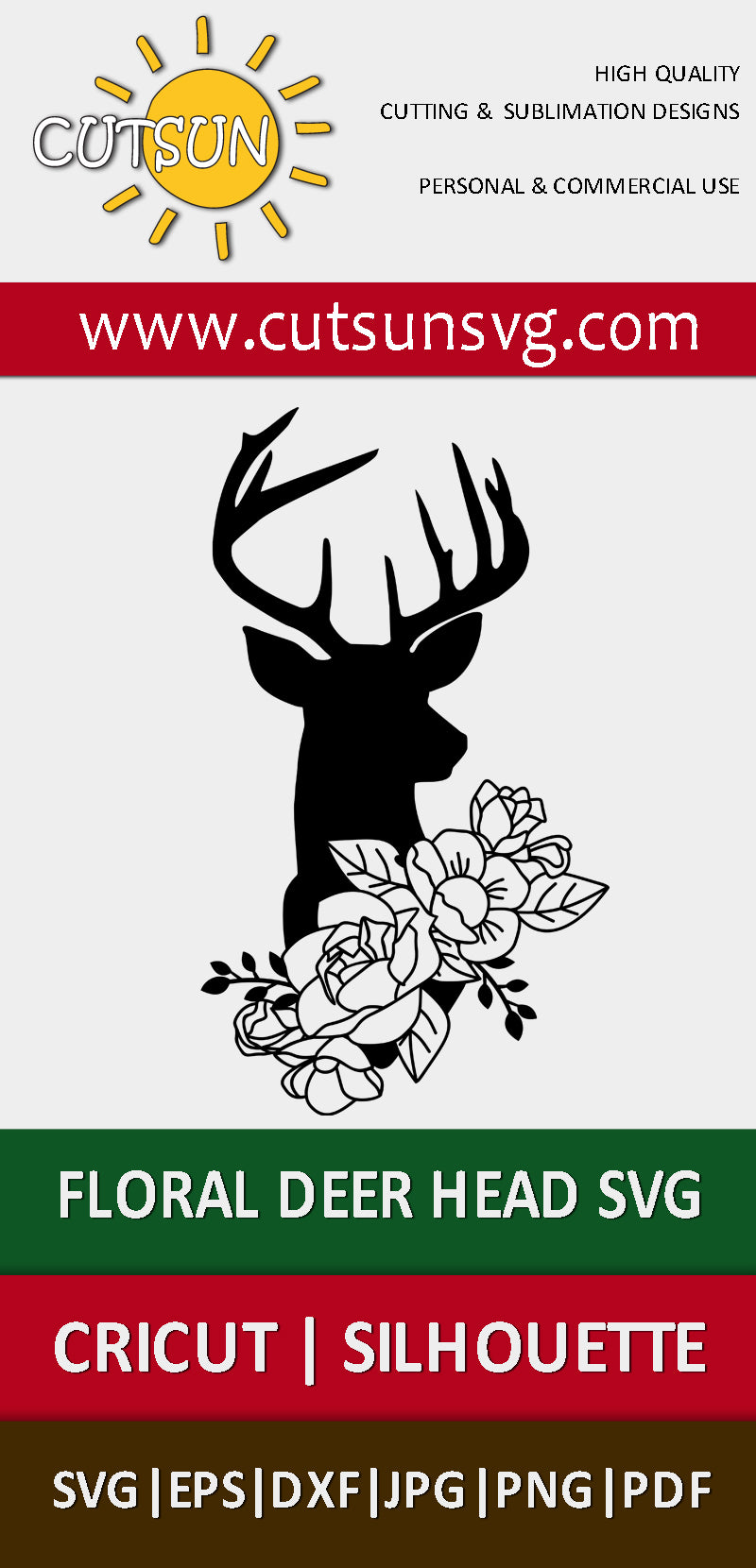 Floral Deer Head SVG