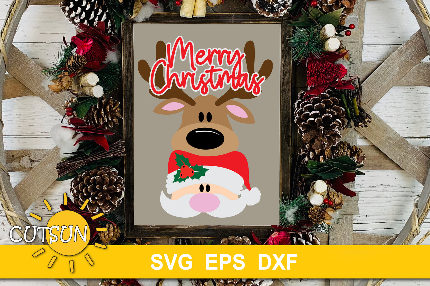 Santa Deer Merry Christmas door hanger SVG