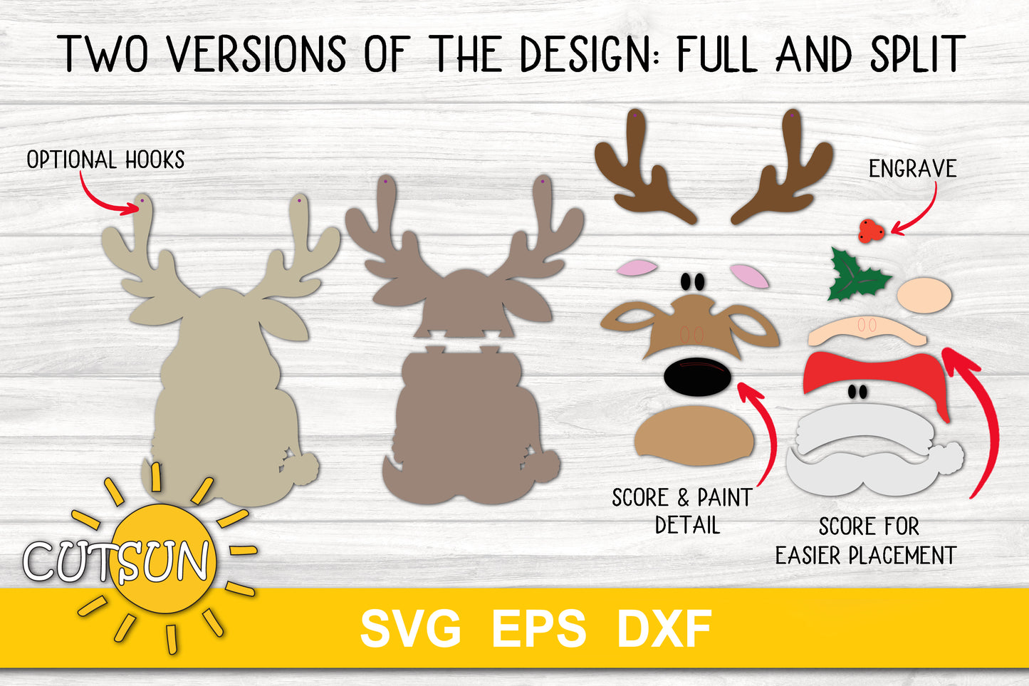 Santa Deer Merry Christmas door hanger SVG