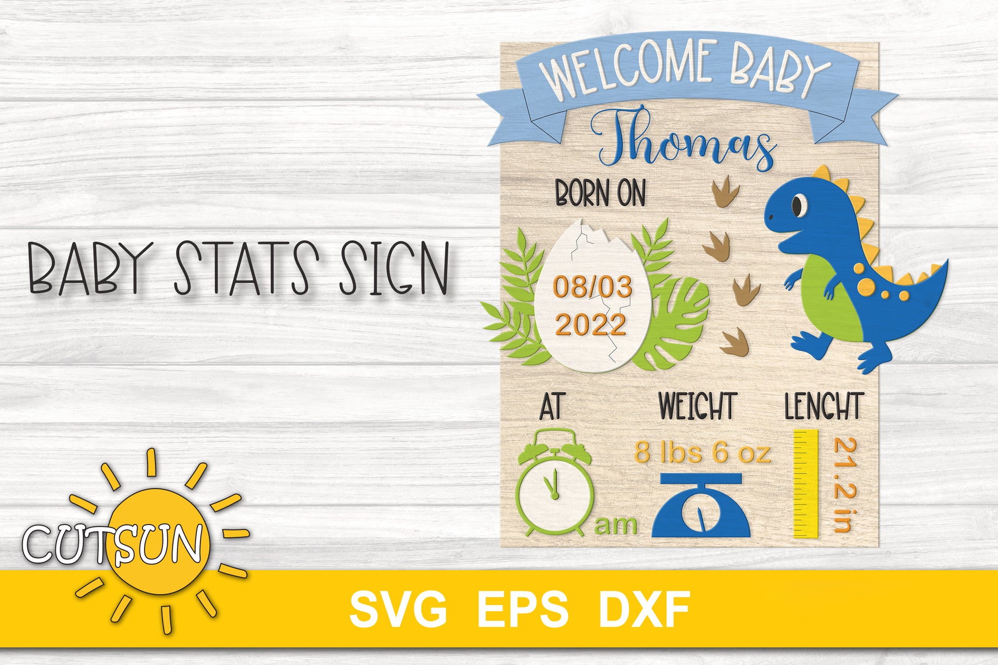 Dino Baby stats sign SVG | Baby birth stats sign SVG