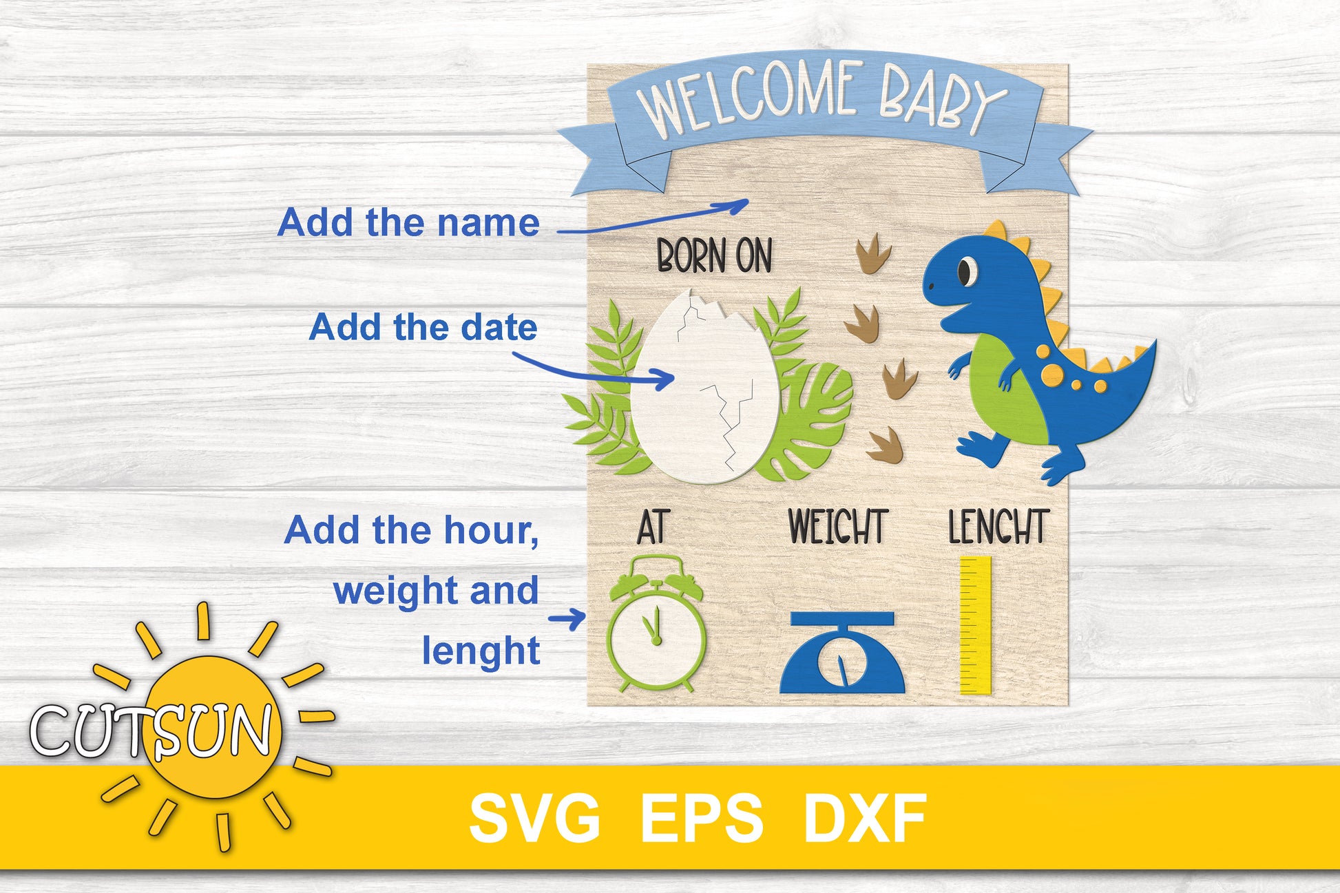 Dino Baby stats sign SVG | Baby birth stats sign SVG