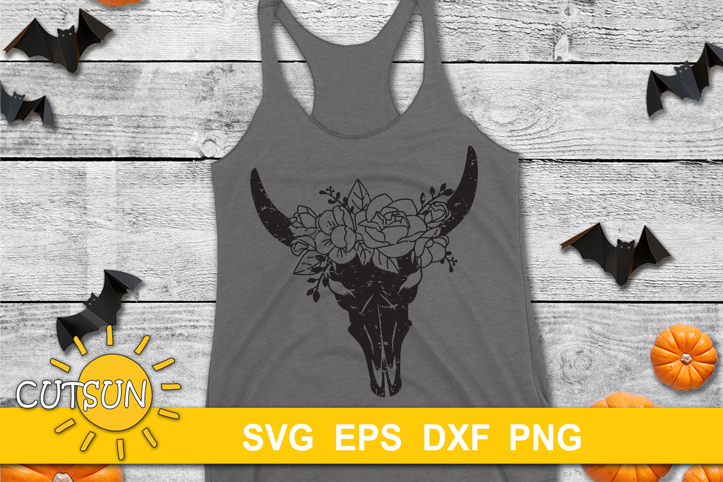 Distressed Floral Cow Skull SVG
