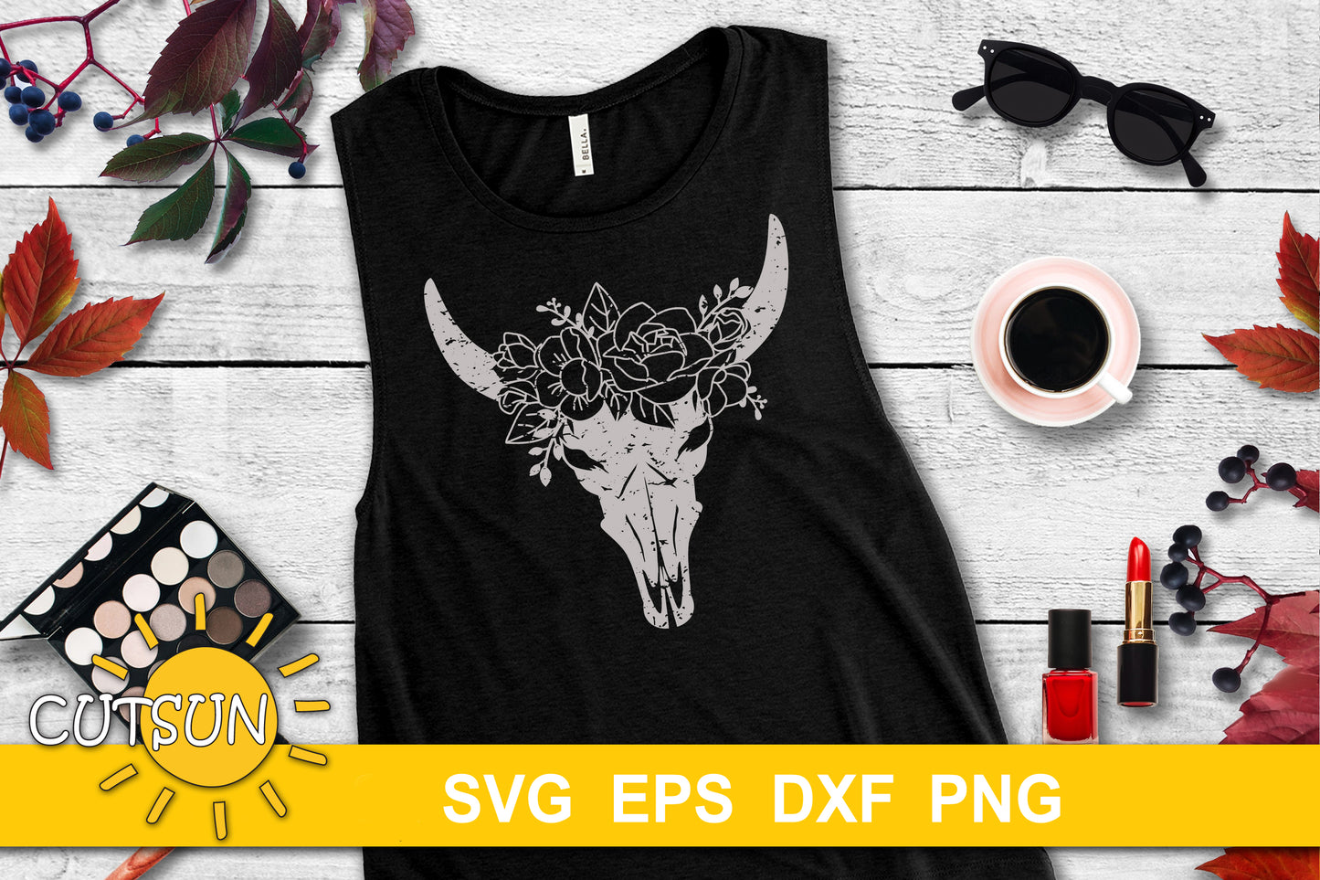 Distressed Floral Cow Skull SVG