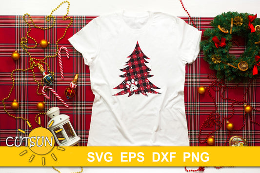 Distressed Christmas tree with a paw print SVG