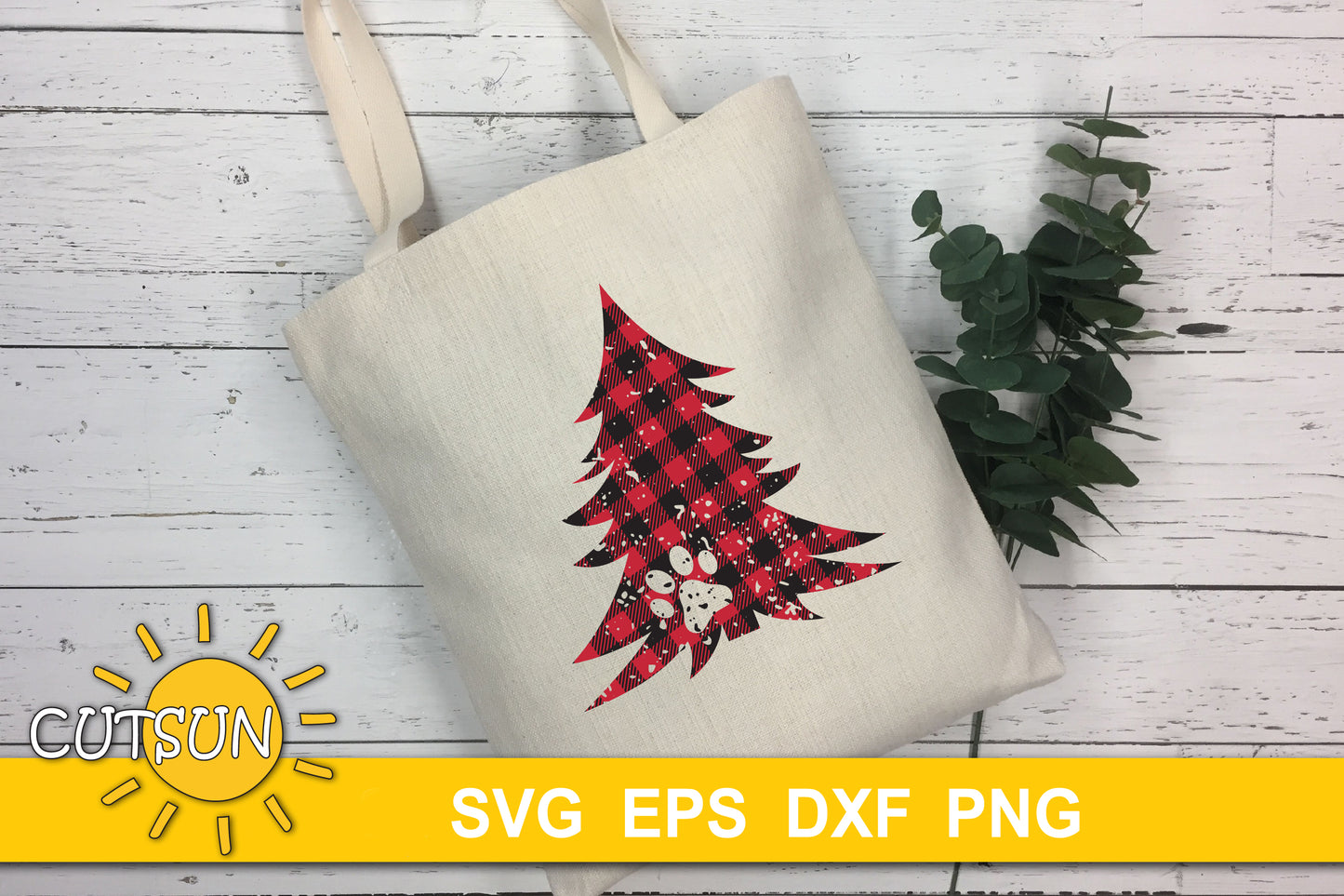 Distressed Christmas tree with a paw print SVG
