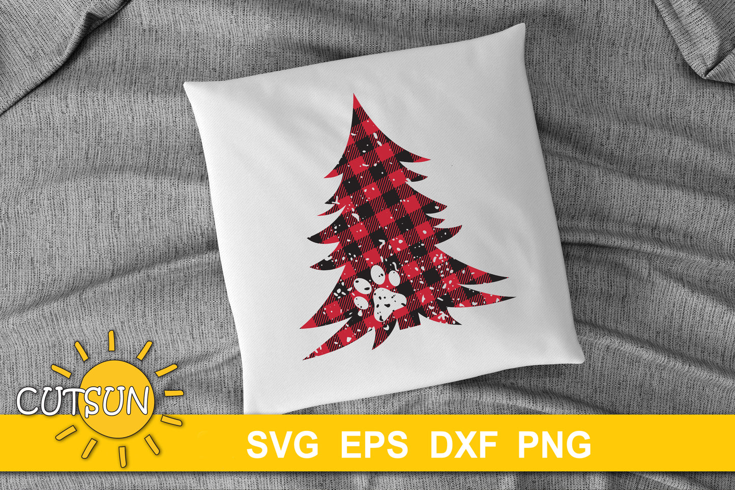 Distressed Christmas tree with a paw print SVG